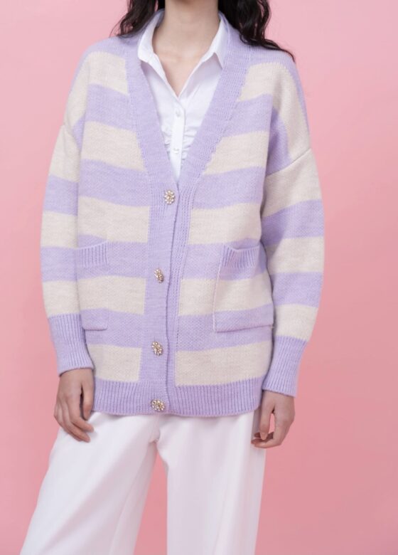 Jeweled Striped Cardigan Lilac 1