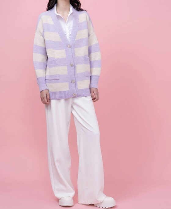 Jeweled Striped Cardigan Lilac 2