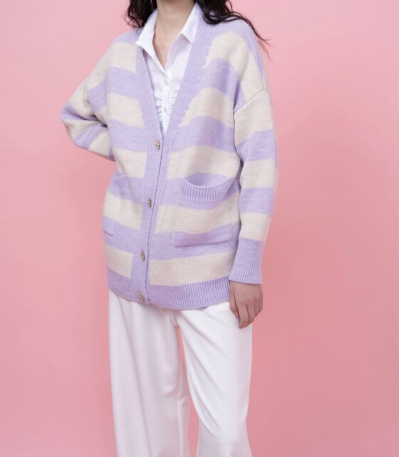 Jeweled Striped Cardigan Lilac 3