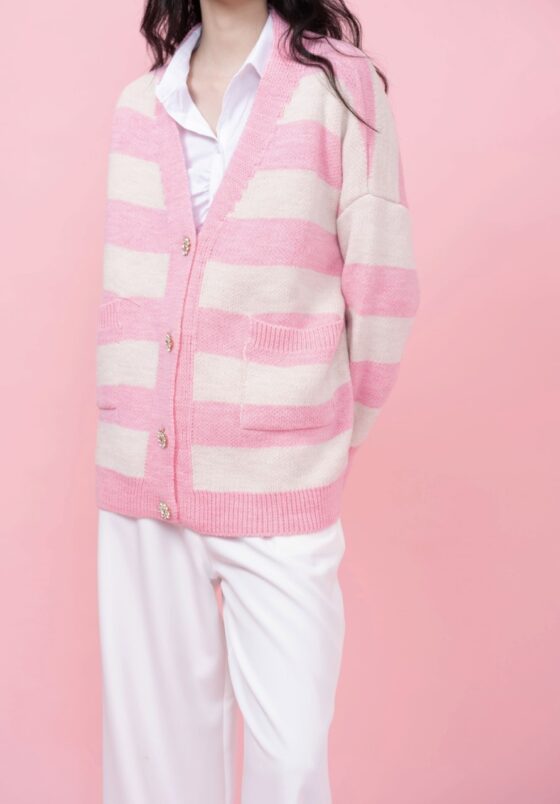 Jeweled Striped Cardigan Pink 1