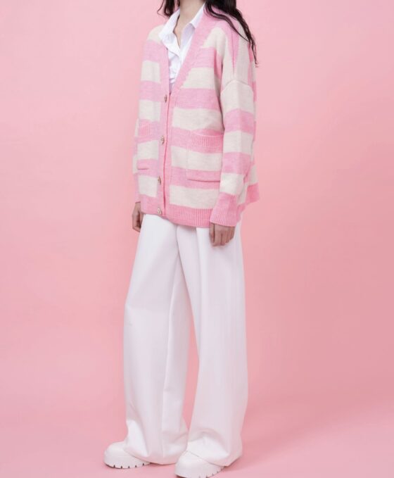 Jeweled Striped Cardigan Pink 3